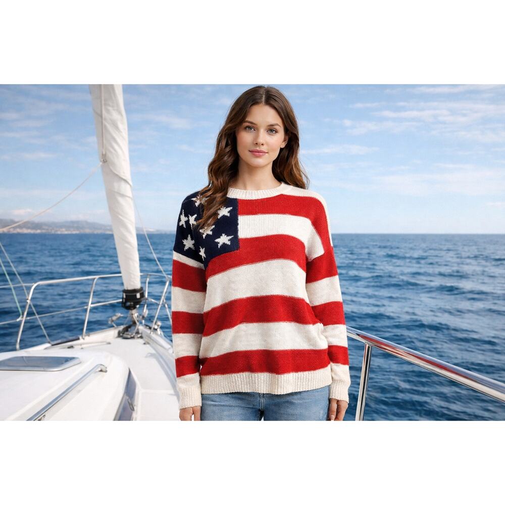 Marled Stars & Stripes Slouchy Sweater Small NWT Patriotic Nautical Knit
